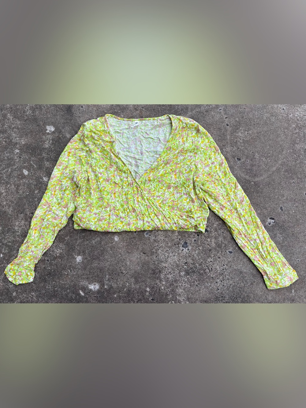 bp Lime Green Floral Wrap Blouse